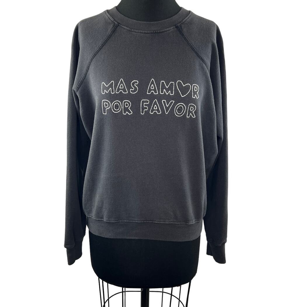 Spiritual Gangster Gray Sweatshirt Cotton MAS AMOR POR FAVOR Crew Size S Small